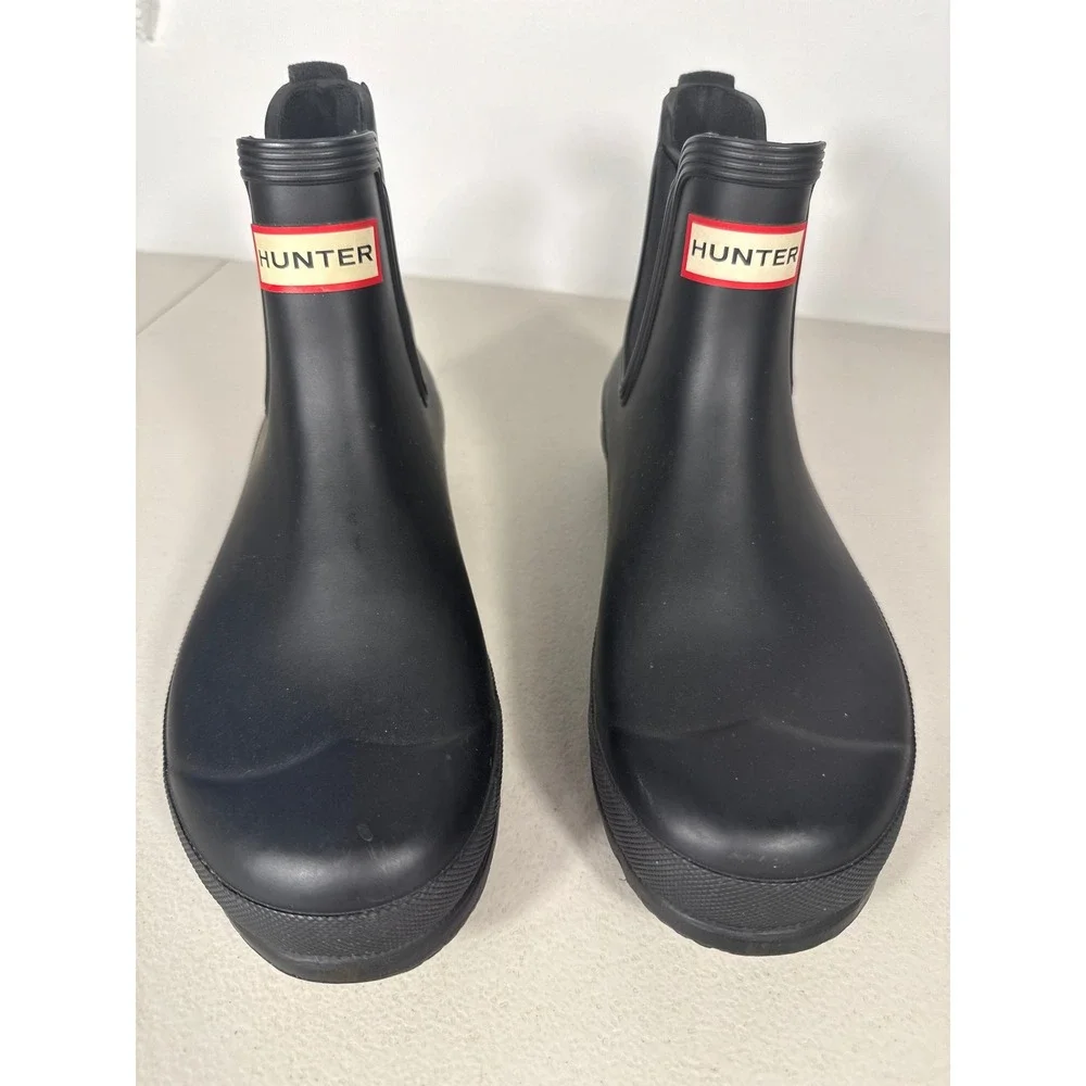 Hunter Original Chelsea Rain Boots Black Matte Waterproof Rubber Ankle Booties 8